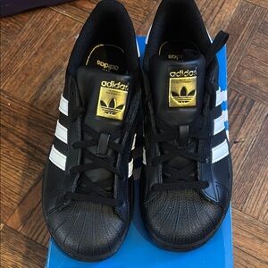 Adidas Black and White Superstar Sneakers with Shell Toe